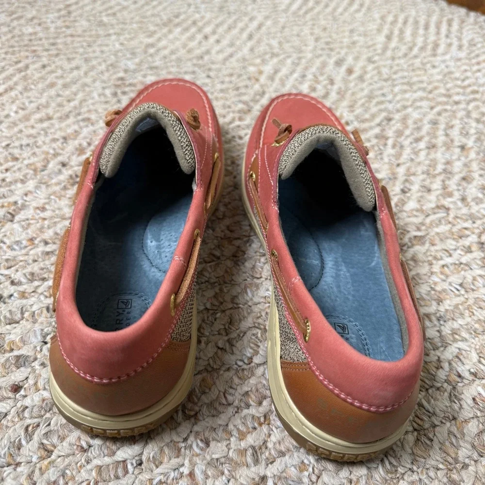 NWOB‎ Sperry Top-Sider Women 10M Coral Pink Leather Mesh Boat Shoes Loafers